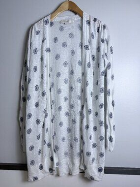 Loft Lightweight Cardigan. White w/ Blue Floral, Size Large